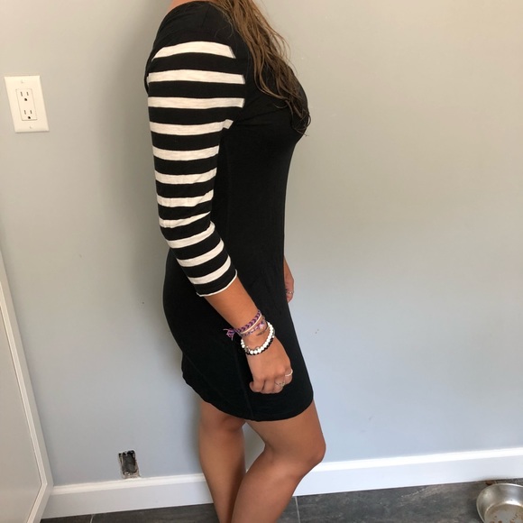 Express Black Dress with Stripped Arms - Picture 2 of 3